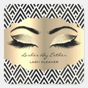 Black White Gold LashesName Cleaner Square Makeup Sticker