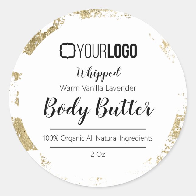 Black White Gold Leaf YOUR LOGO Body Butter Label (Front)