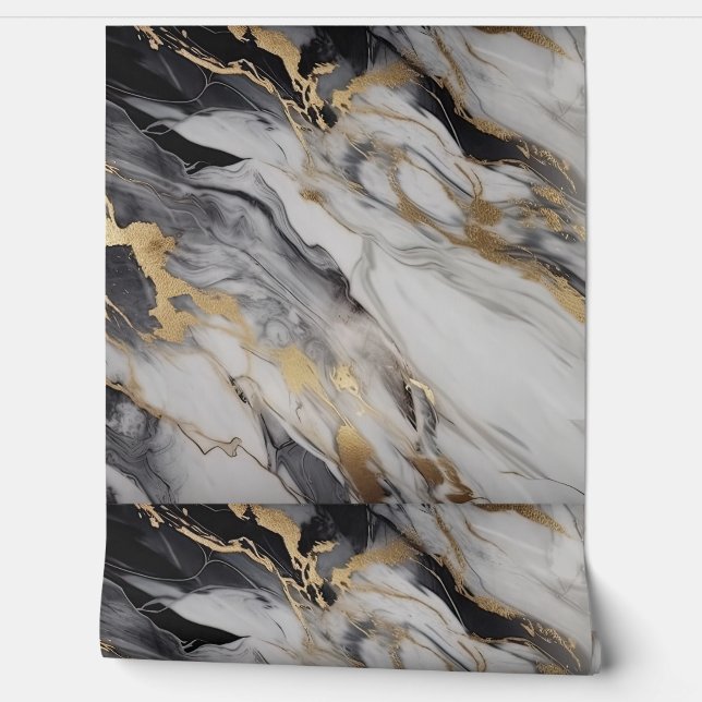 Black White & Gold Luxury Marble Wallpaper (Unrolling)