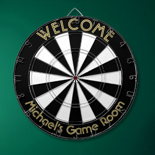 Black White Gold Man Cave Pub Game Night Dorm Room Dartboard