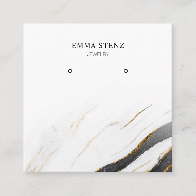 Black White Gold Marble  • Earring Jewellery Displ Square Business Card (Front)