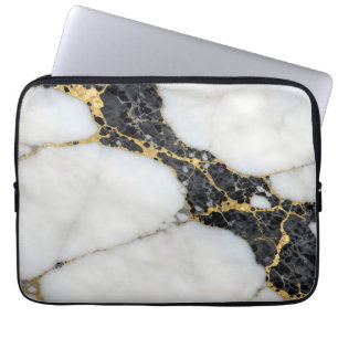 Black White Gold Marble Luxury Laptop Sleeve