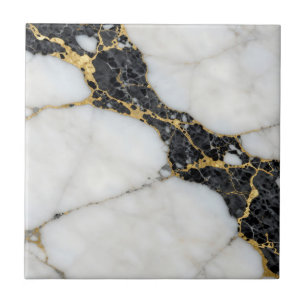 Black White Gold Marble Luxury Tile