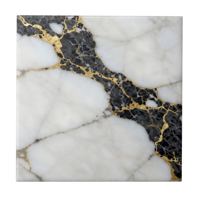 Black White Gold Marble Luxury Tile (Front)