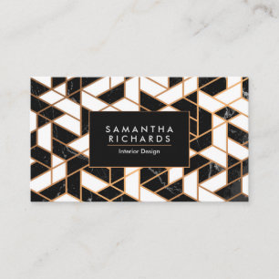 Black White Gold Marble Mosaic Business Card