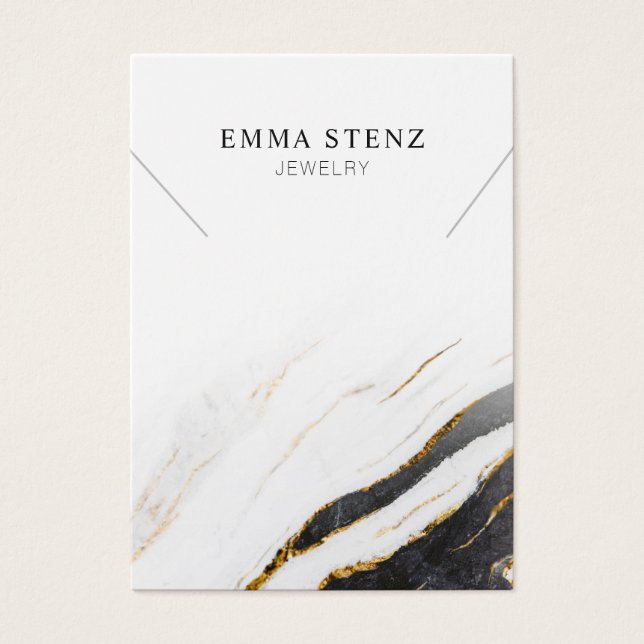 Black White Gold Marble • Necklace Pendant Display (Front)