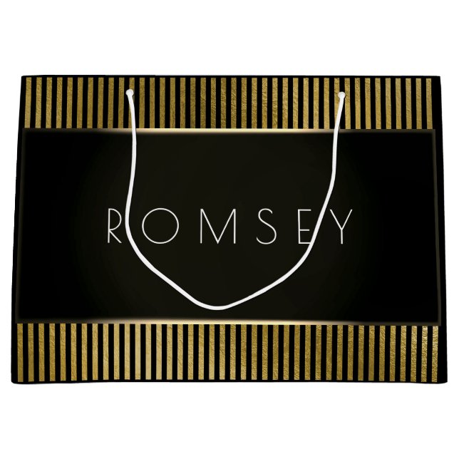 Black White Gold Minimal Luxury Branding Stripes Large Gift Bag (Front)