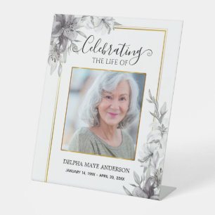 Black, White Gold Minimalist Funeral Pedestal Sign