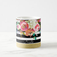 Black White Gold Modern Floral Glam Chic Custom