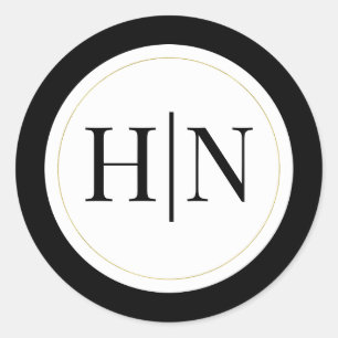 Black White Gold Modern Minimal Elegant Wedding Classic Round Sticker