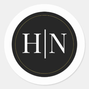 Black White Gold Modern Minimal Elegant Wedding Classic Round Sticker
