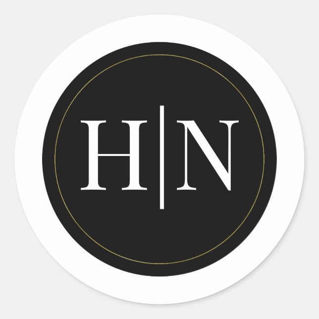 Black White Gold Modern Minimal Elegant Wedding Classic Round Sticker (Front)