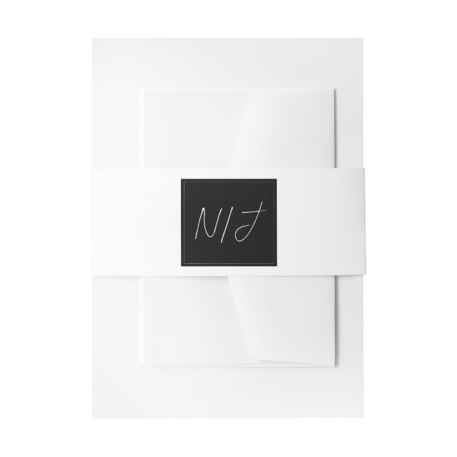 Black White Gold Modern Minimal Elegant Wedding Invitation Belly Band (Front Example)