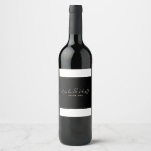 Black White Gold Modern Minimal Elegant Wedding Wine Label