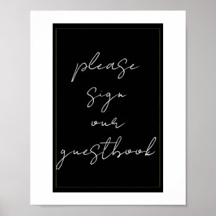 Black White Gold Modern Minimal Guestbook Sign