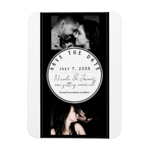 Black White Gold Modern Minimal Save the Date Magnet