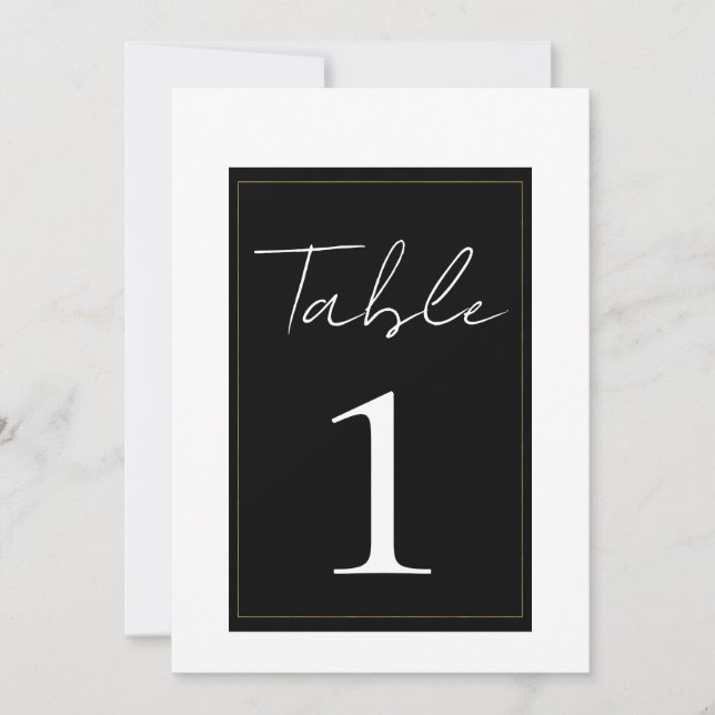 Black White Gold Modern Minimal Table Number (Front)
