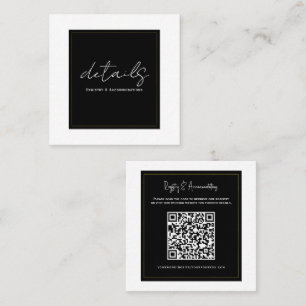 Black White Gold Modern Minimal Wedding Details  Square Business Card