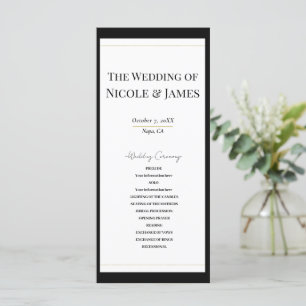 Black White Gold Modern Minimal Wedding Program Programme