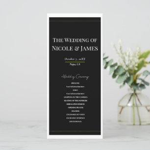 Black White Gold Modern Minimal Wedding Program Programme