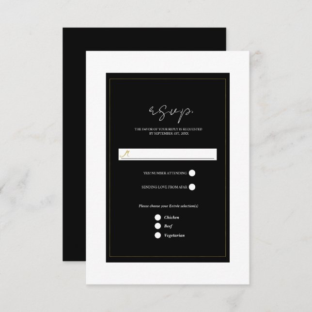 Black White Gold Modern Minimal Wedding RSVP (Front/Back)