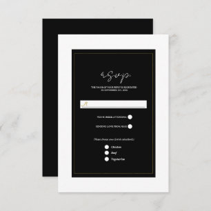 Black White Gold Modern Minimal Wedding RSVP