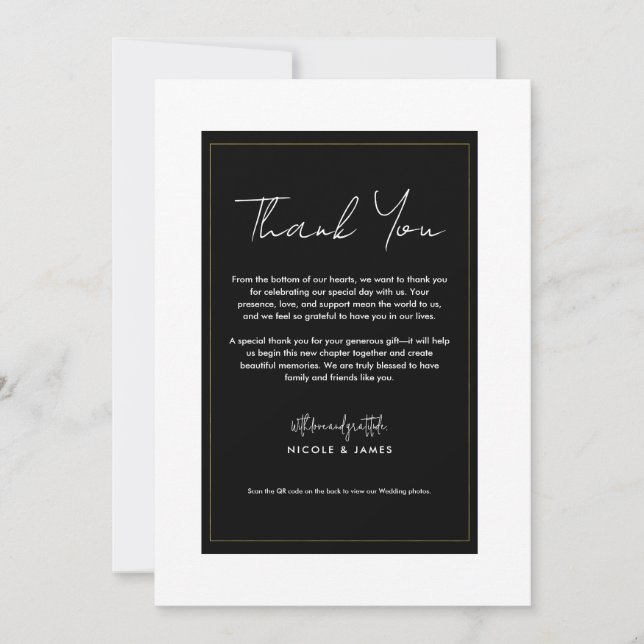 Black White Gold Modern Minimal Wedding Thank You Invitation (Front)