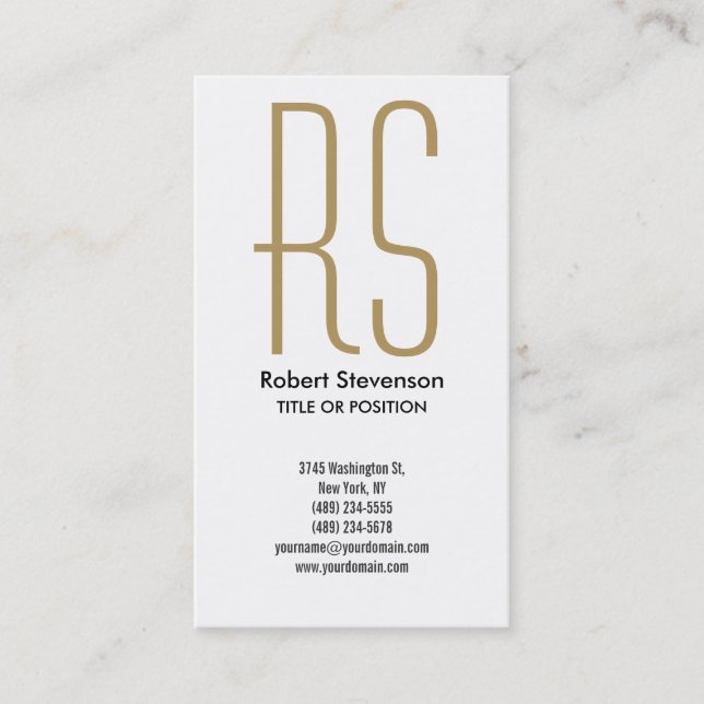 Black White Gold Monogram Business Card (Front)