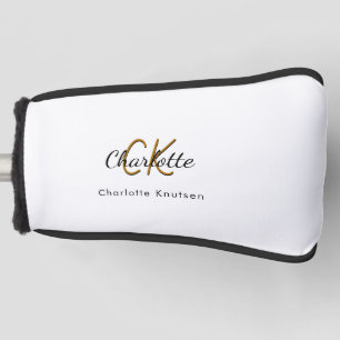 Black white gold monogram initials name golf head cover