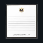 Black White Gold Monogram Lined Notepad<br><div class="desc">Keep your notes organised and stylish with this personalised lined notepad featuring a sleek black and gold initial monogram. With plenty of lined pages, this notepad is perfect for jotting down ideas, taking notes, or making to-do lists. The classic block typography and black border give it a professional and sophisticated...</div>