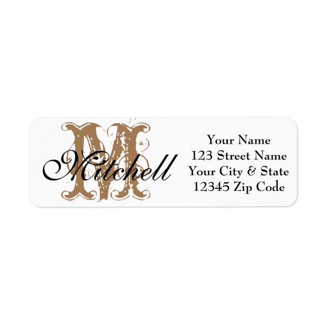 Black White Gold Monogrammed return address labels (Front)