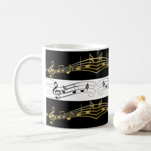 Black White Gold Music Notes Mug