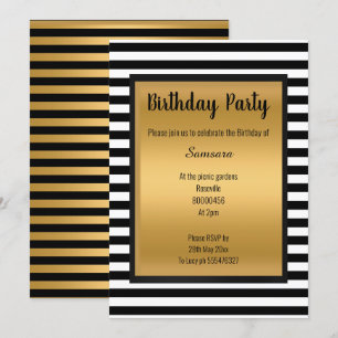 BLACK WHITE GOLD PATTERN STRIPE ALL OCCASION INVITATION