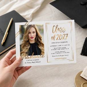 Black White Gold Photo Graduation Invitation