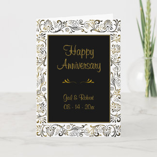 Black White Gold Photo Happy Anniversary Card