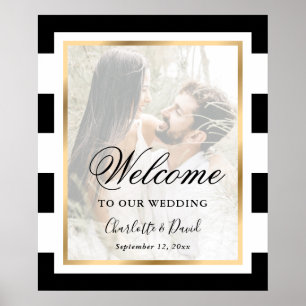 Black White Gold Photo Wedding Welcome Sign