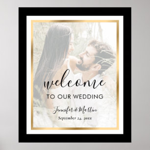 Black White Gold Photo Wedding Welcome Sign