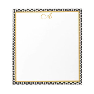 Black white Gold polka dot Monogram Name Notepad