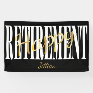 Black, White & Gold Retirement Party Banner