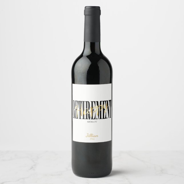 Black, White & Gold Retirement Party Wine Label (Front)