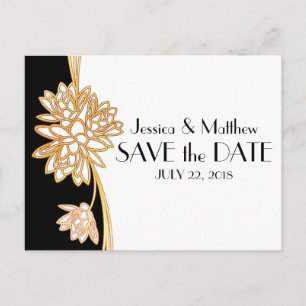 Black, White & Gold Save The Date Art Deco Announcement Postcard