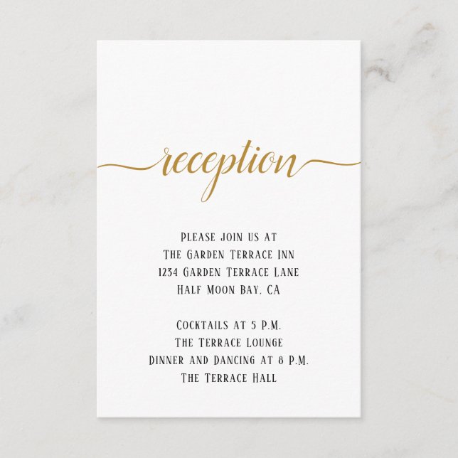Black White Gold Script Minimal Wedding Reception Enclosure Card (Front)