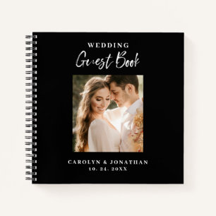 Black & White Gold Script Photo Wedding Guestbook  Notebook