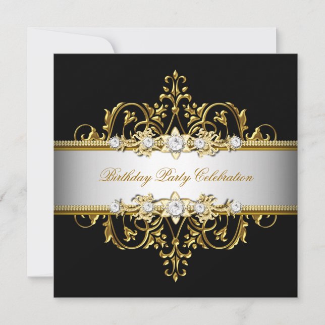 Black White Gold Silver Elegant Party Invitation (Front)