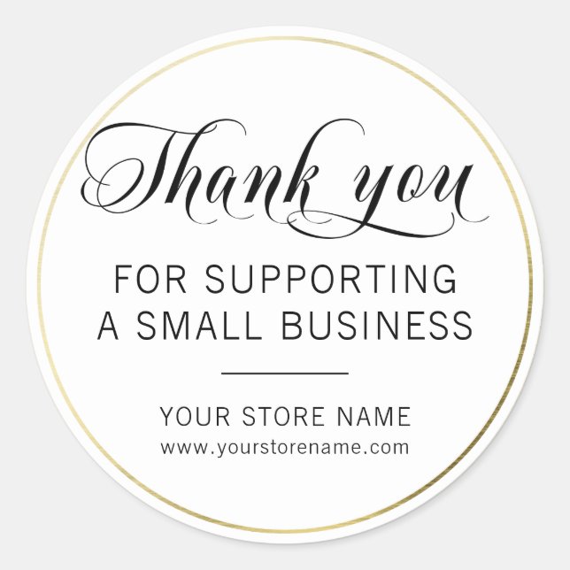 Black White Gold Small Business Thank You Classic Round Sticker (Front)