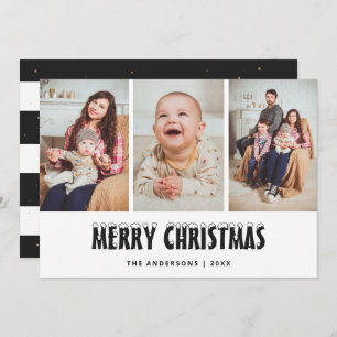 Black White Gold Snow Photo Collage Christmas Card