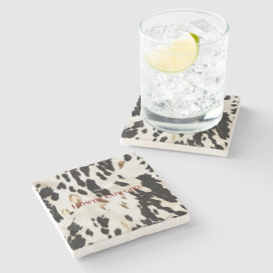 Black White Gold Southwest Cowgirl Cowhide Stone Coaster