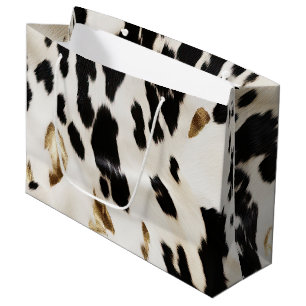 Black White Gold Southwest Cowhide Birthday Large Gift Bag