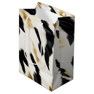 Black White Gold Southwest Cowhide Birthday Medium Gift Bag