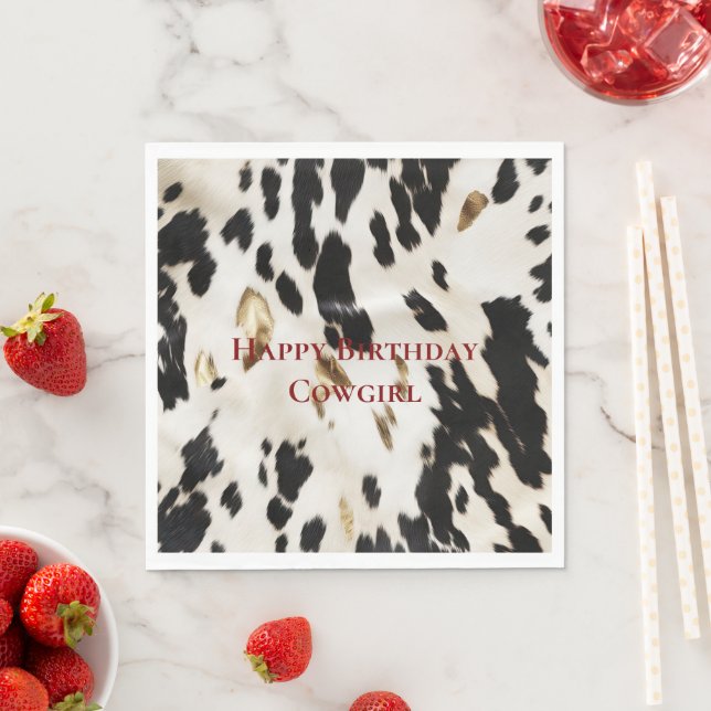 Black White Gold Southwest Cowhide Birthday Napkin (Insitu)